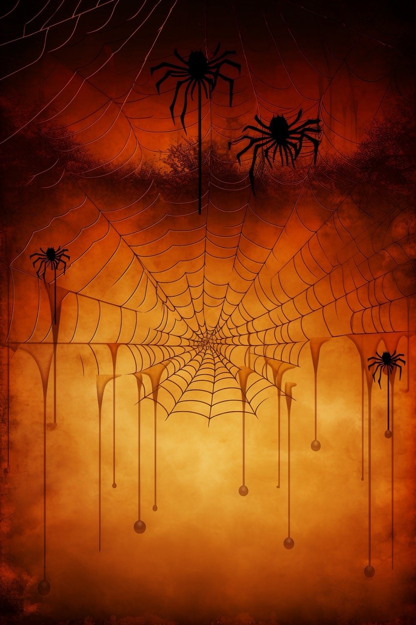 An illustration in stock showcasing a vector background for Halloween, complete with an orange wall and spider web design