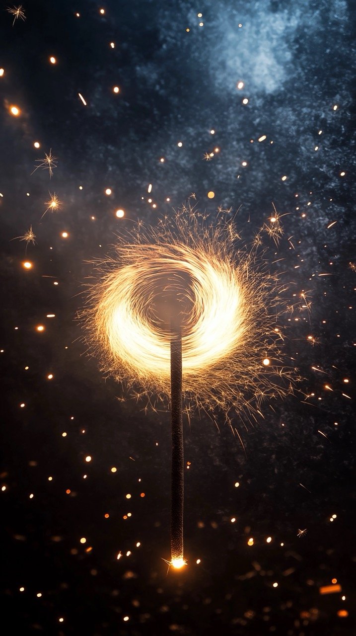 Colorful Spinning Fireworks During Diwali and New Year, Symbolizing Joy and Celebration in Stock Photography