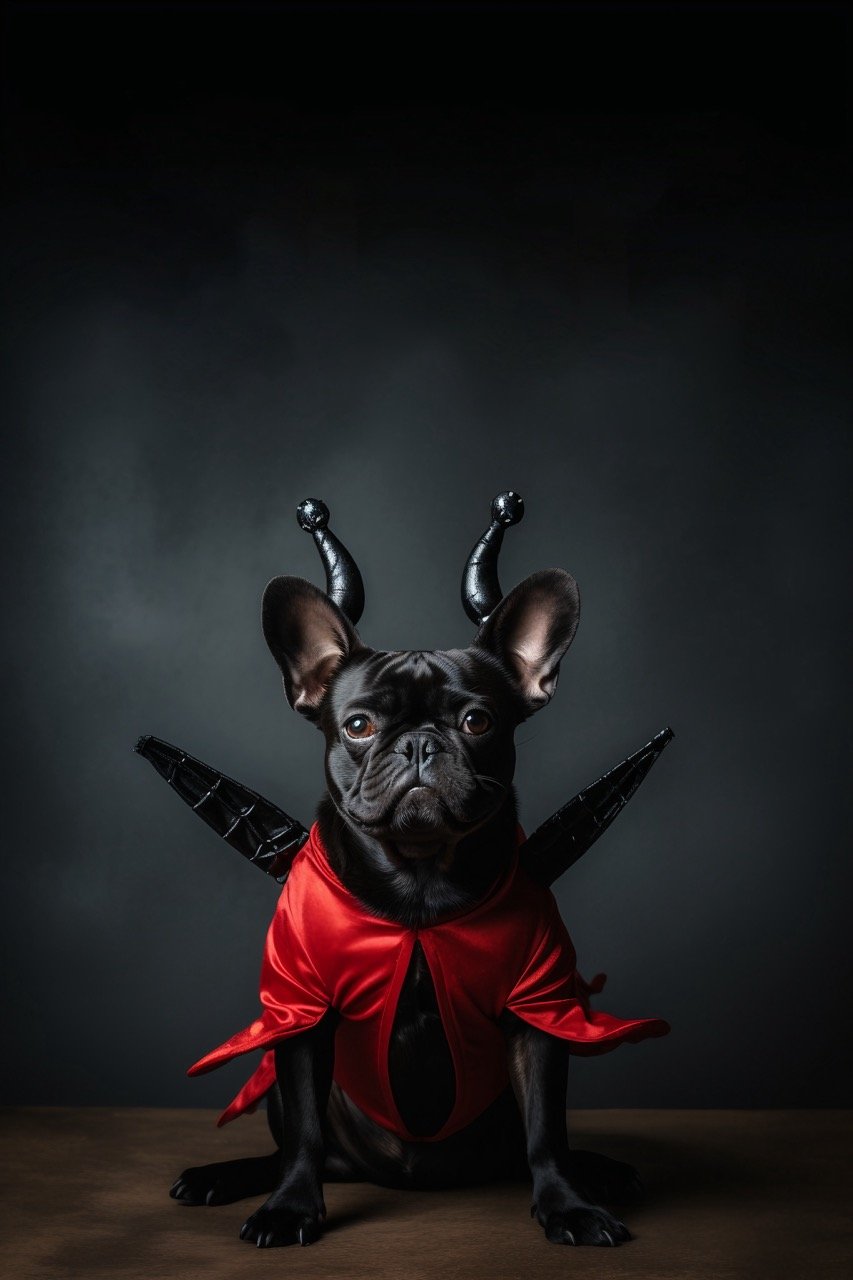 In this photo, pets are dressed as adorable little devils, creating a humorous spectacle