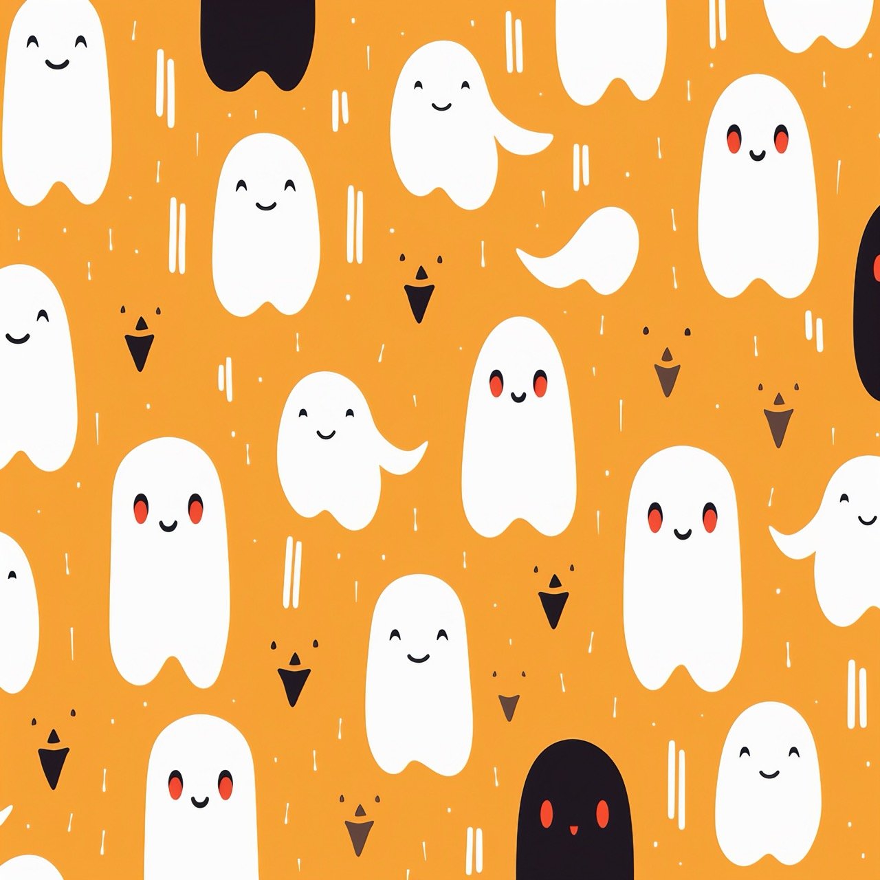 In this stock illustration, a haunting ghost seamless vector pattern designed for Halloween is enhanced with additional items