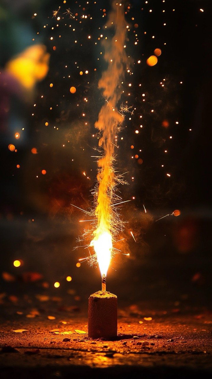 Joyful Fireworks and Firecrackers Displayed During Diwali and Christmas Festivals, Capturing the Spirit of Celebration