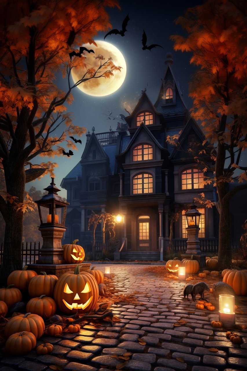 Outdoor house decoration with Halloween-themed lighting equipment-min