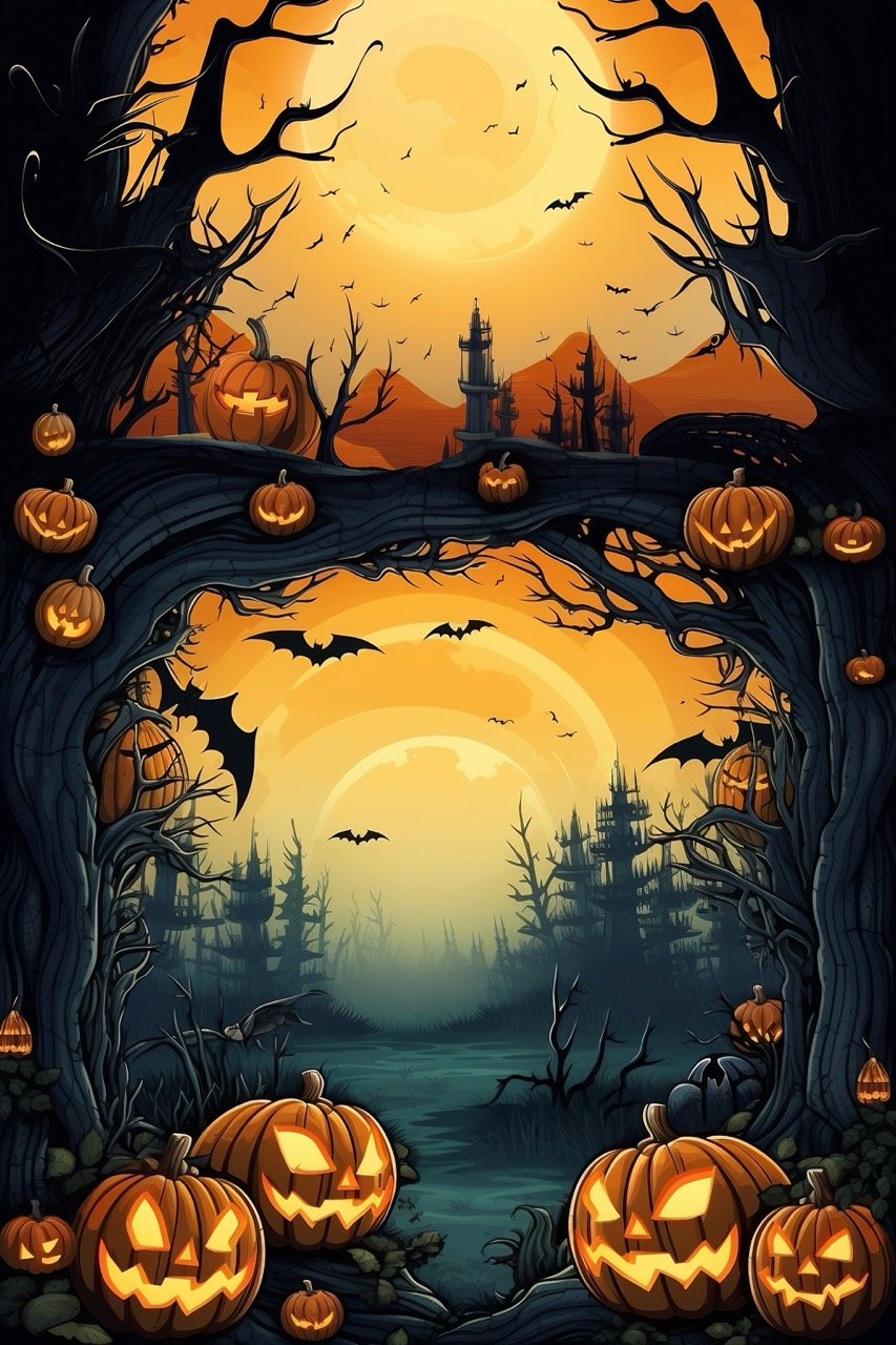 Pumpkin and candy-themed frame for spooktacular Halloween backgrounds