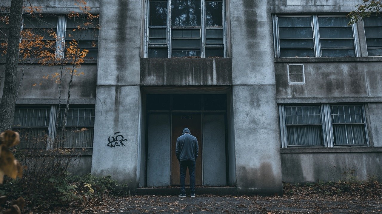 Standing in Front of a Concrete Building – HD Halloween Horror Images and Haunted Ghost Photography