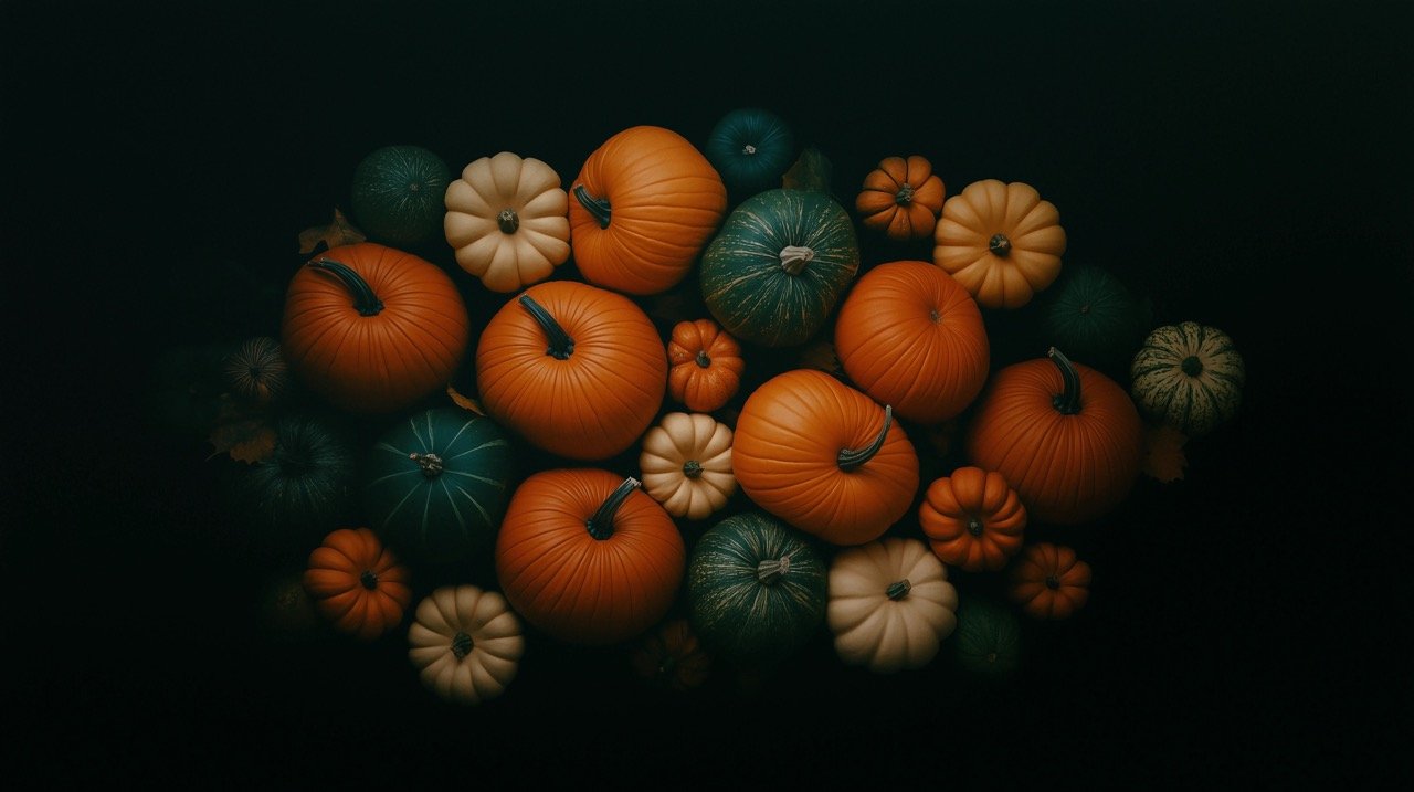 Autumn Squash Lot with Orange and Green Pumpkins Free HD Image for Fall and Halloween Themes