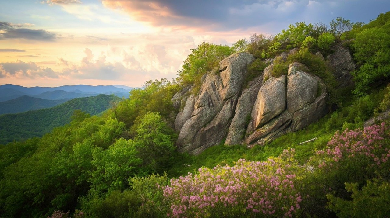 Beautiful Landscape of The Craggies in the Blue Ridge Mountains, North Carolina, Featuring Springtime Nature