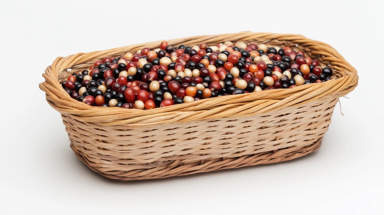 Black and Red Flint Corn in Wooden Basket for Decorative and Ornamental Autumn Harvest Display