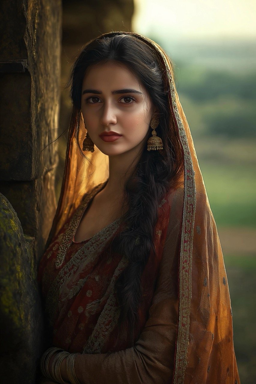 Contemplative woman enjoying the monsoon rain, reflecting in a peaceful natural setting during the season.