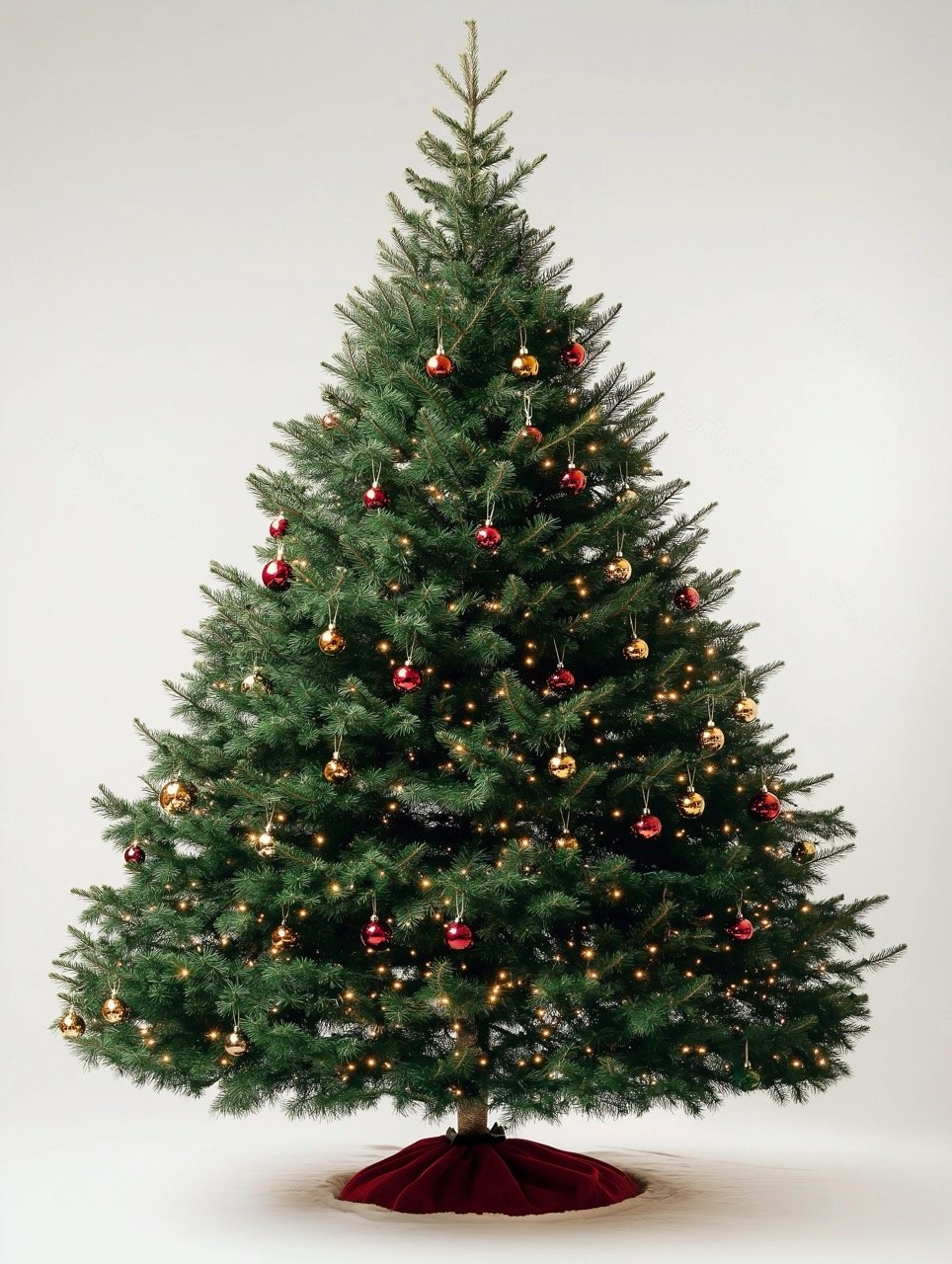 Empty Christmas tree in a room, ready to be adorned with lights and ornaments for Christmas