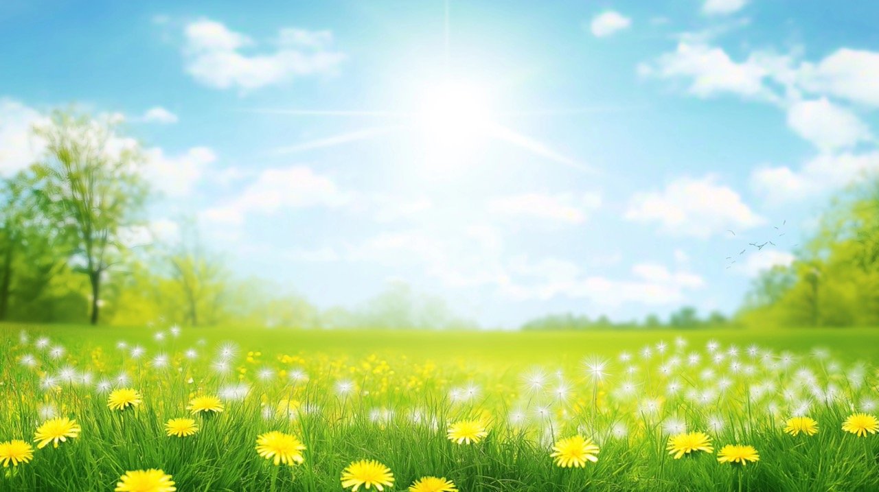 Fresh Grass and Yellow Dandelions in a Beautiful Meadow, Springtime and Summer Nature Stock Image