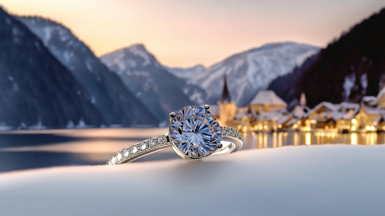 Hallstatt at Sunset in Winter, Captivating Austrian Snow-Covered Landscape and Scenic Travel Destination Photography