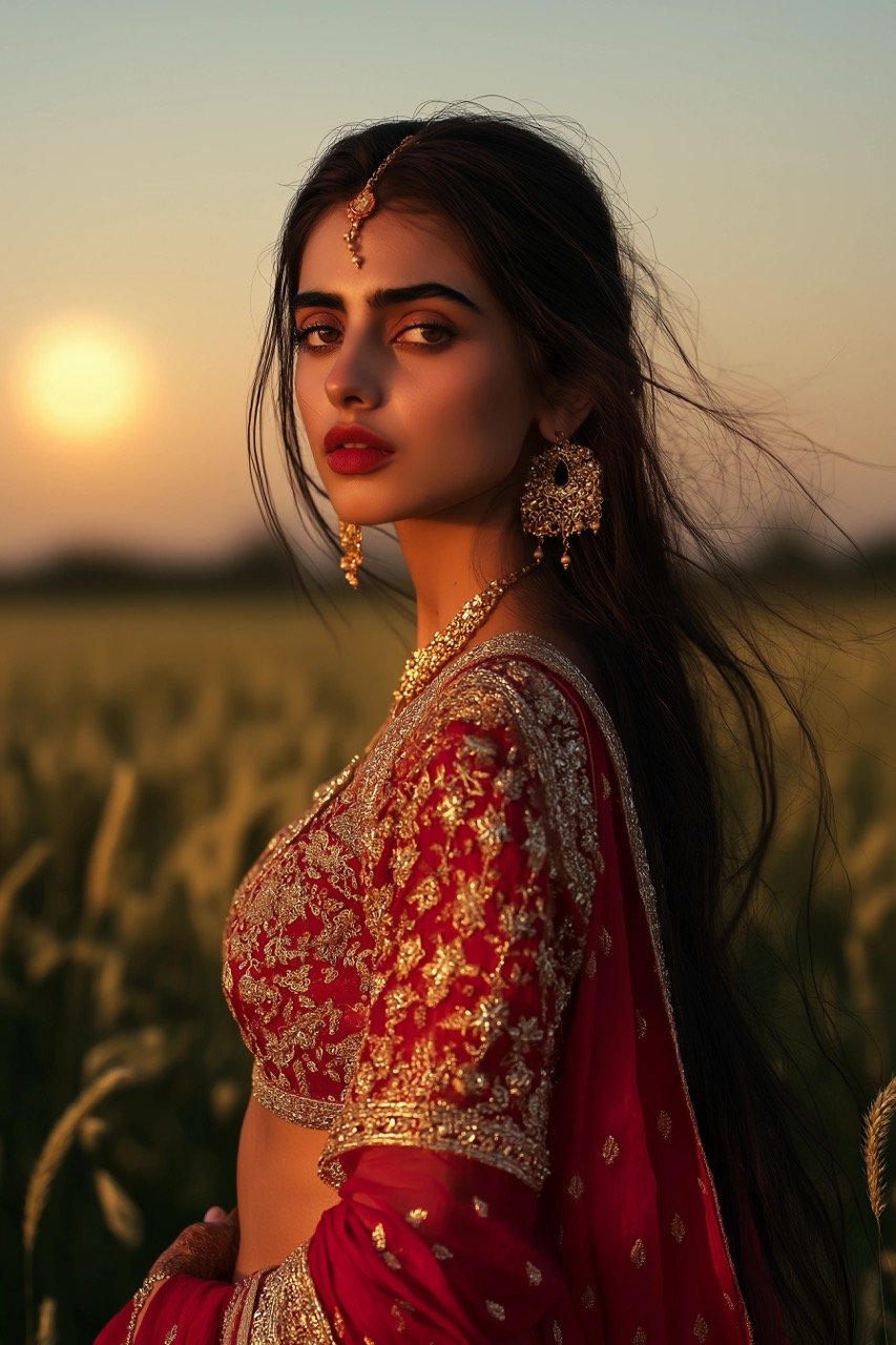 Heer standing in a golden mustard field at sunset, basking in the rich hues of dusk.