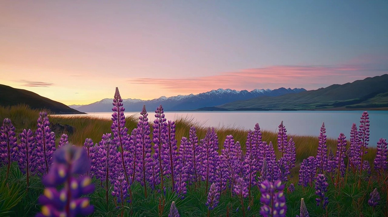 Lupins of Lake Tekapo, New Zealand, Capturing Stunning Scenic Landscapes and Natural Beauty in Vibrant Photography