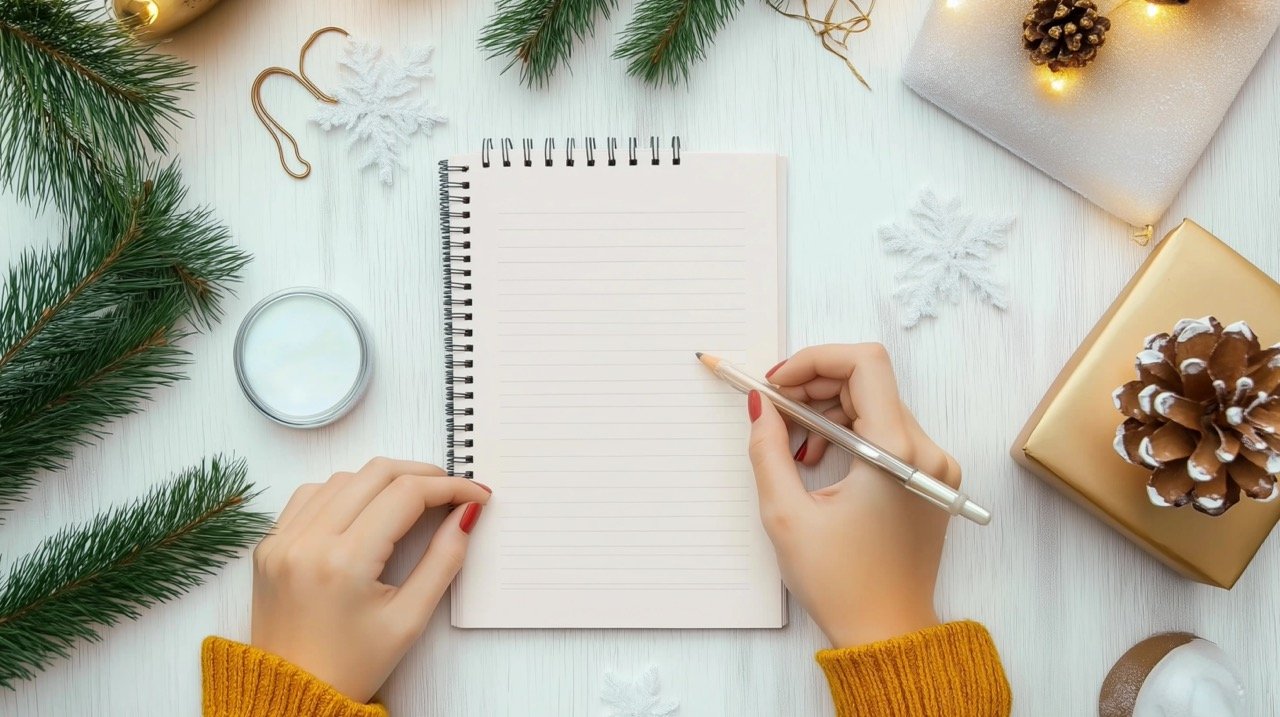 Search by Image or Video Woman Writing Goal List in Empty Notebook for New Year Resolutions