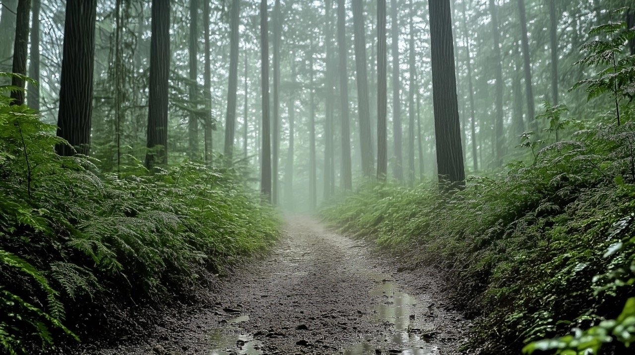 Serene Rainy Day in Vancouver’s Forest, Exploring Woodland Trails, Dirt Roads, and Peaceful Hiking Paths