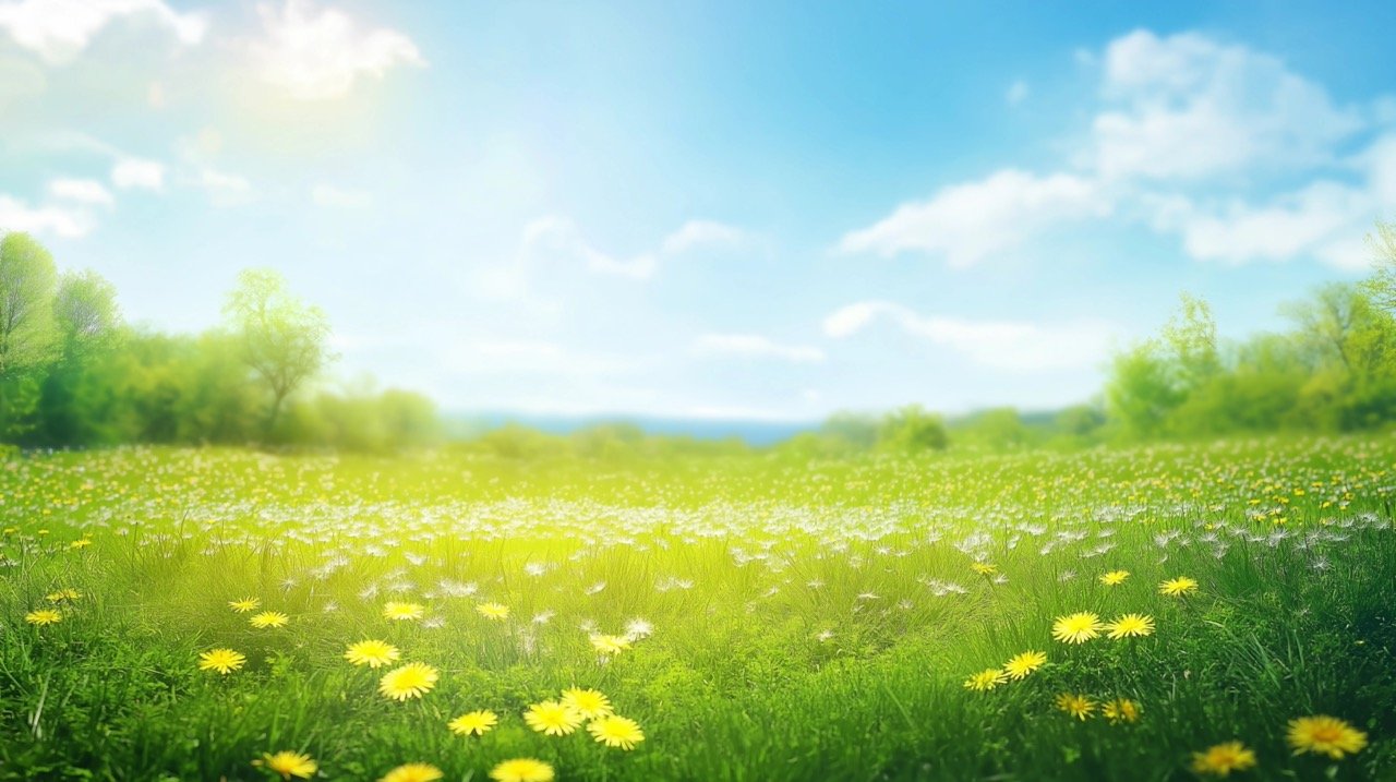 Stunning Meadow Field with Yellow Dandelions and Fresh Grass, Nature Backgrounds for Spring and Summer