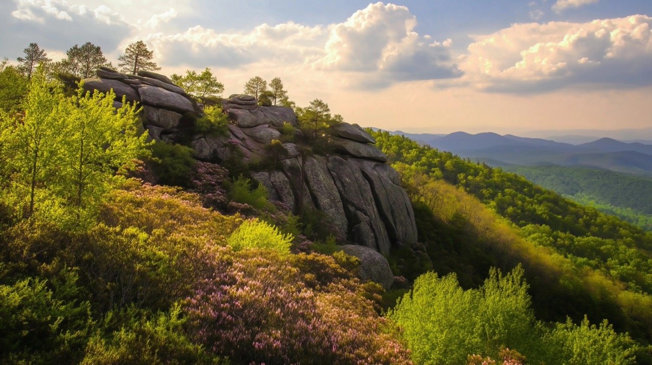 The Craggies in the Blue Ridge Mountains, North Carolina, Capturing Springtime Nature and Scenic Mountain Views