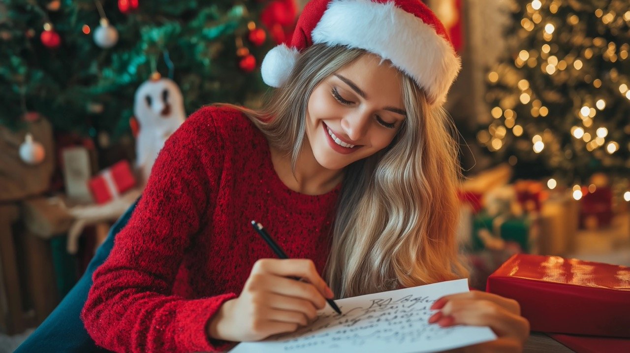 Woman Writing a Letter to Santa Claus Festive Christmas Stock Photos for Adults Only