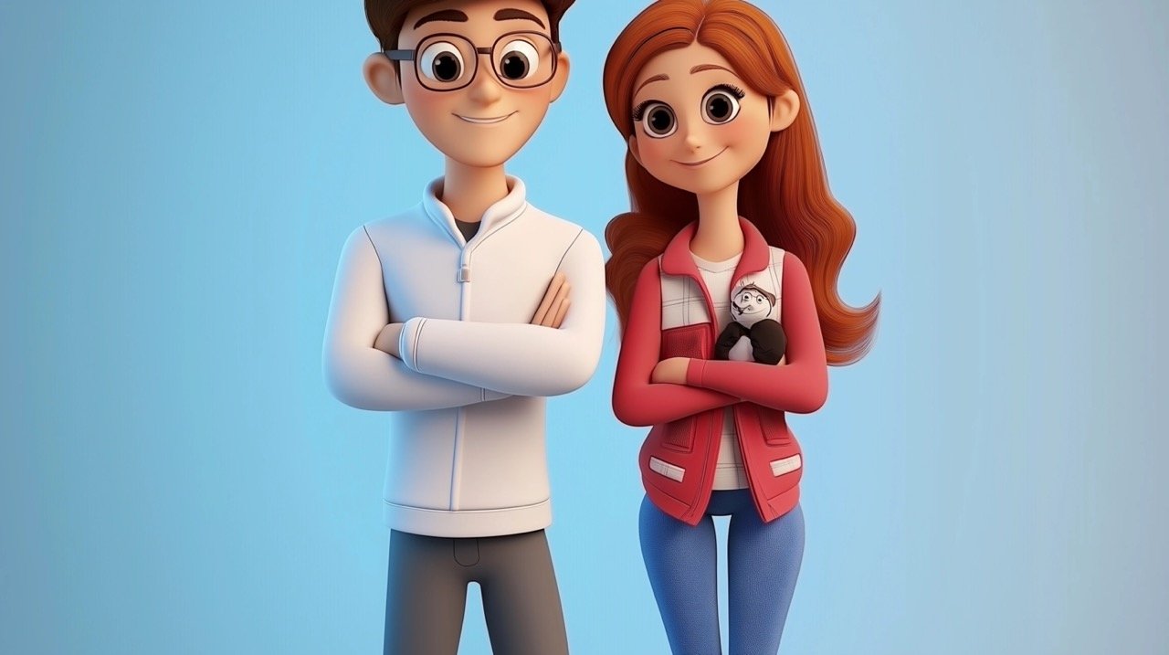 3D Cartoon Young Couple Rendering Premium Stock Image for Romantic, Couple-Themed Projects and Designs