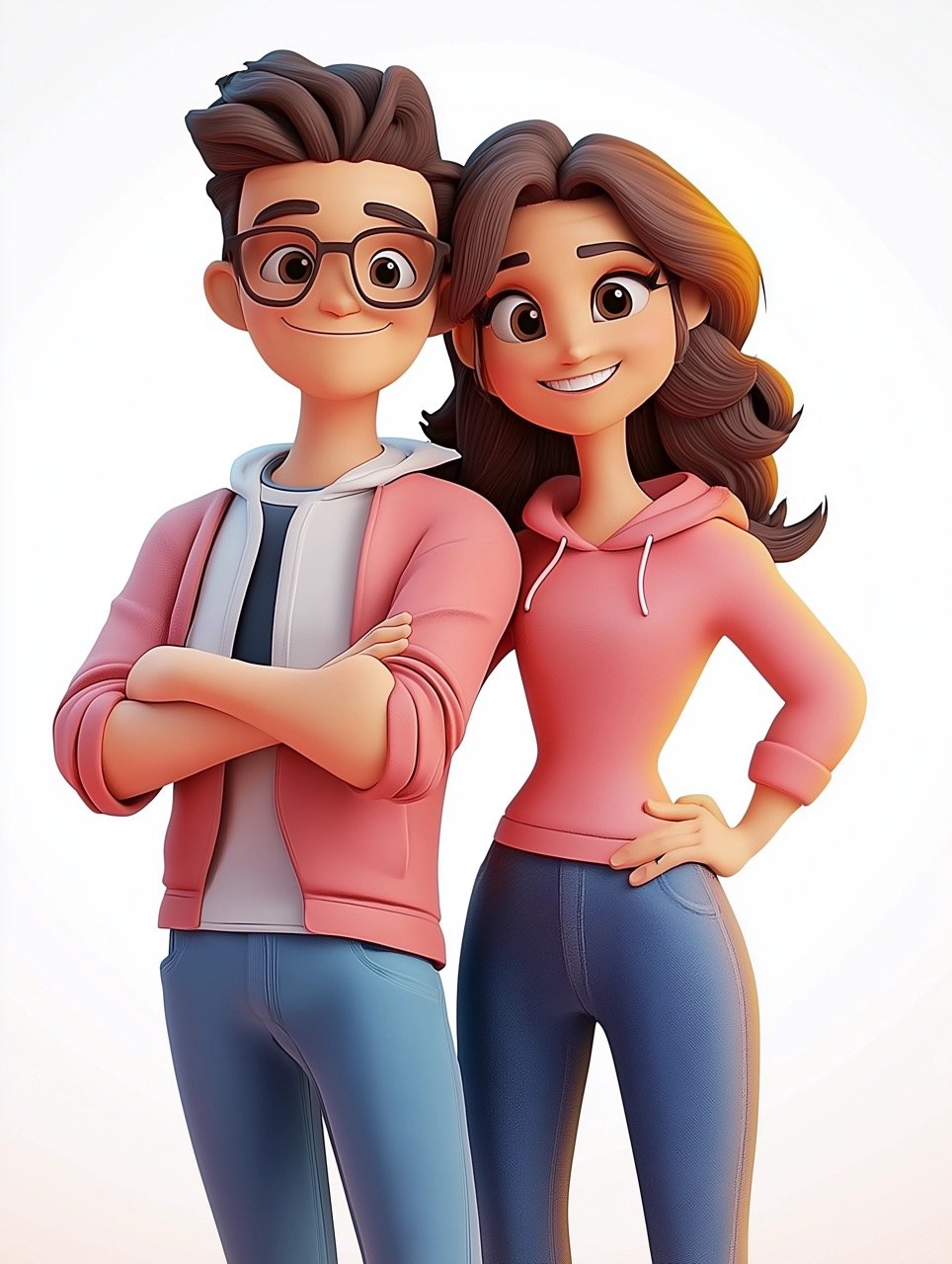 3D Cartoon Young Couple Rendering Premium Stock Image for Romantic, Love-Themed Projects and Designs