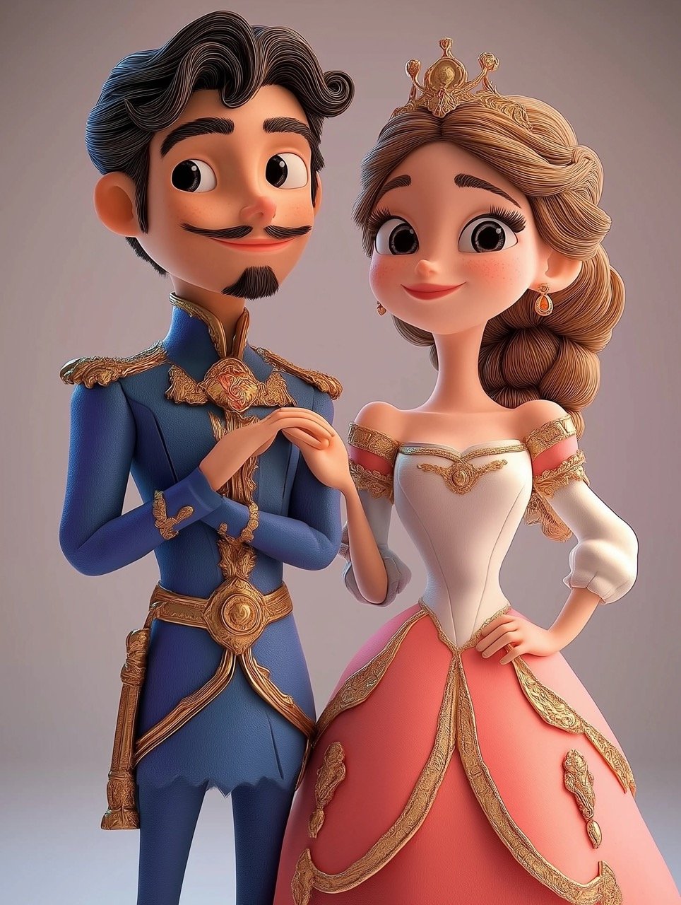 3D Princess and Prince Cartoon Illustration Beautiful Stock Image for Romantic Concepts, Marketing, and Creative Designs