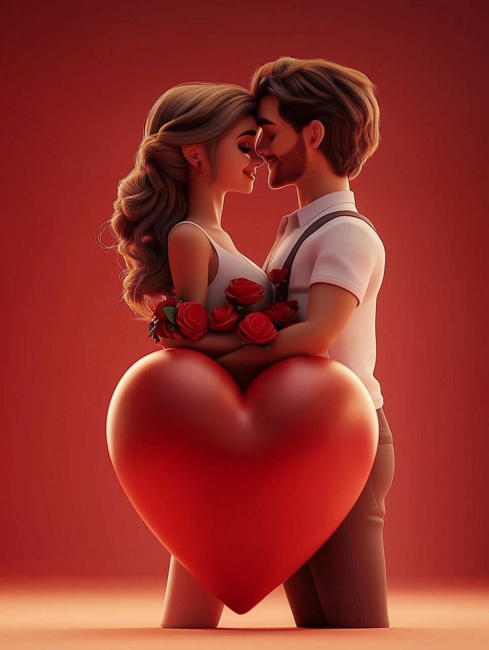 3D Rendering of Couple on Valentine’s Day Heart Perfect Stock Image for Love-Themed Designs and Marketing