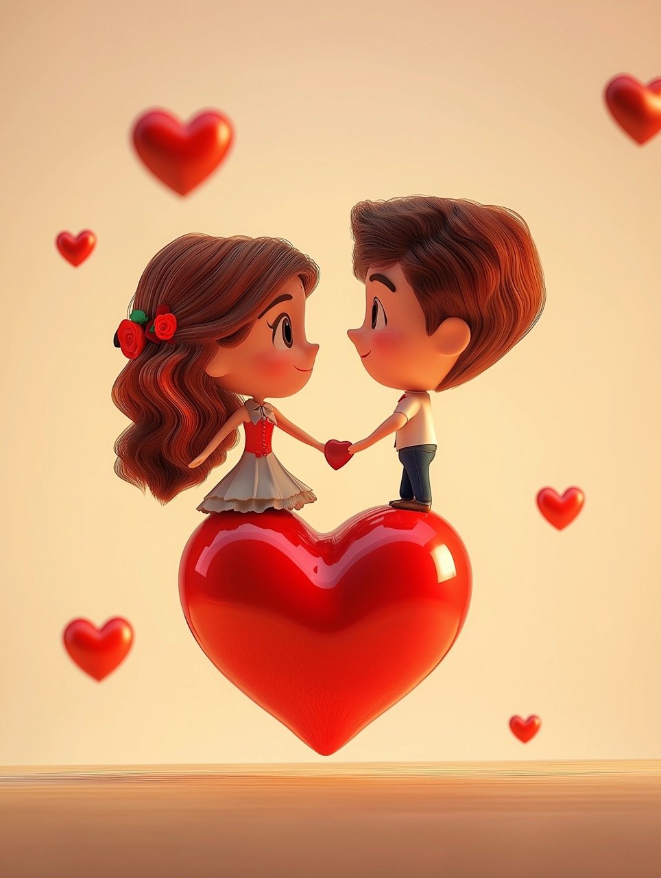 3D Romantic Couple on Valentine’s Day Heart Ideal Stock Image for Love, Holiday, and Celebration Campaigns