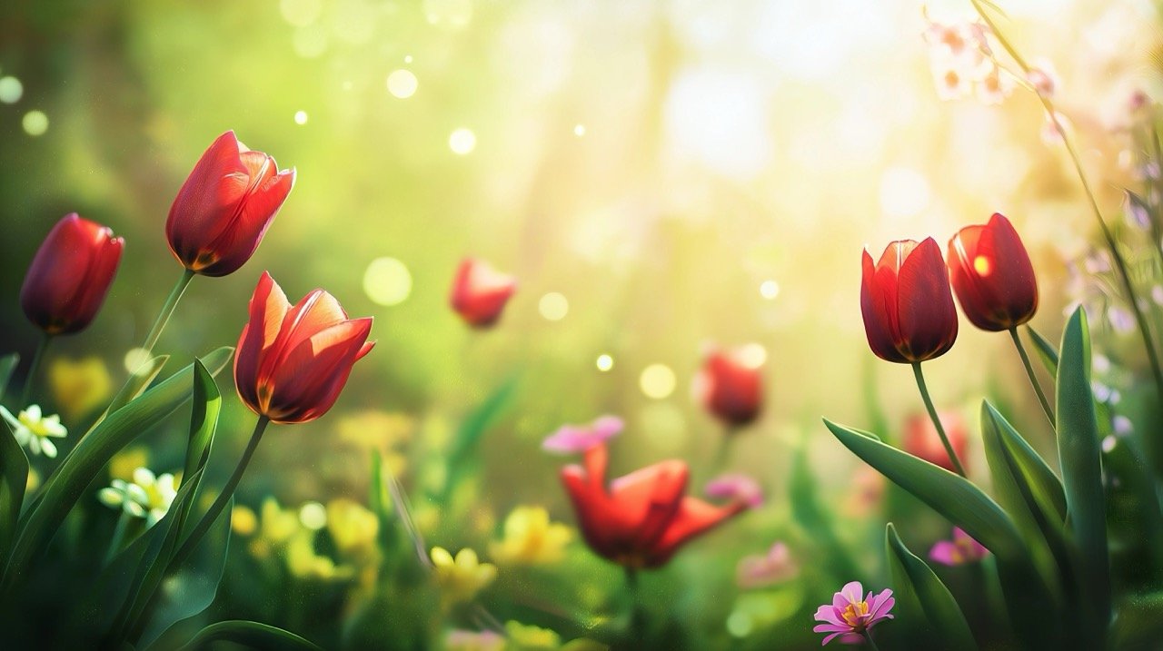 A stunning tulip garden showcasing colorful blooms during springtime, ideal for vibrant floral backgrounds.