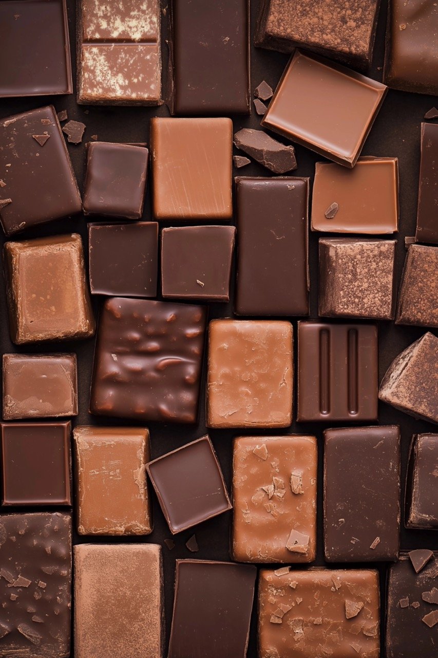 Assorted Chocolate Bars and Textures Top View Stock Photo for Stunning Backgrounds and Marketing Designs