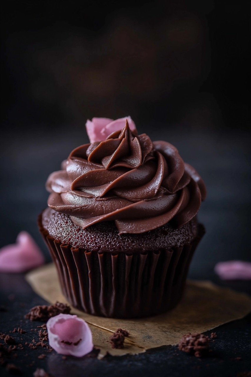 Baked Chocolate Muffin with Icing Stunning Cupcake Stock Photo for Dessert Recipes and Food Branding