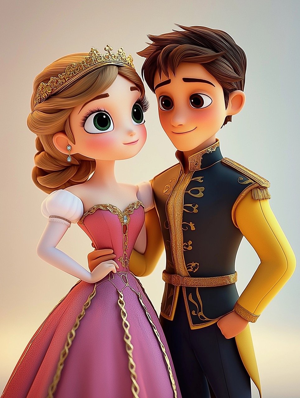 Beautiful 3D Cartoon Princess and Prince Illustration Ideal Stock Image for Fantasy, Romantic, and Creative Campaigns