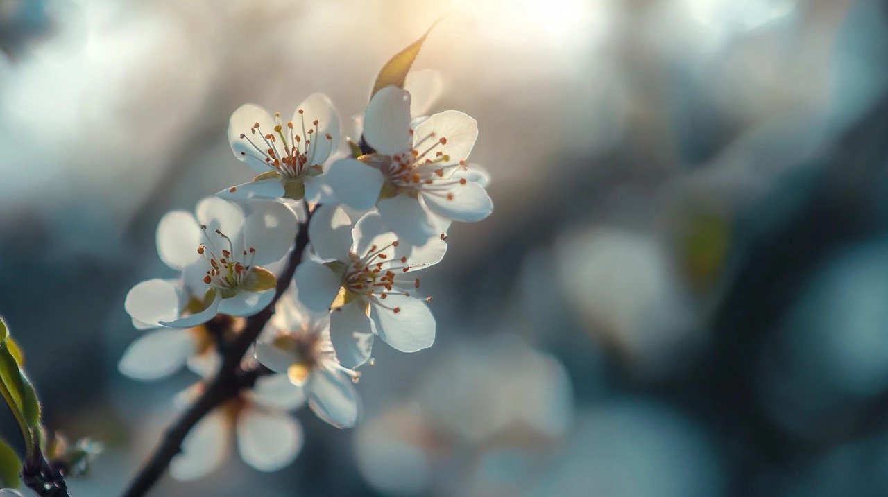 Beautiful blooming almond flowers on a warm spring day, showcasing beauty and almond tree blossoms.