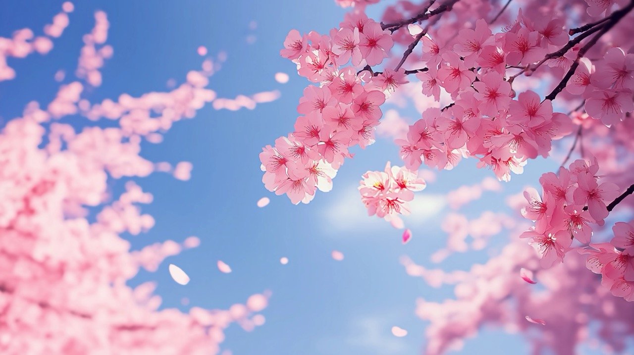 Beautiful pink cherry blossoms in full bloom during springtime, showcasing vibrant flowers in Japan.