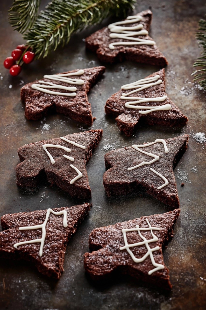 Brownies in Christmas Tree Shapes Chocolate Holiday Stock Photo for Festive Recipes and Appetizers