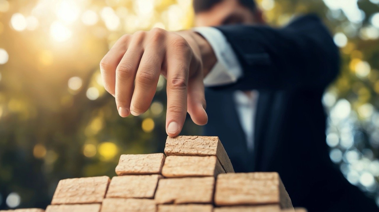 Businessman Climbing with Fingers Representing Success and Achievement in Banking and Financial Assistance Concept.