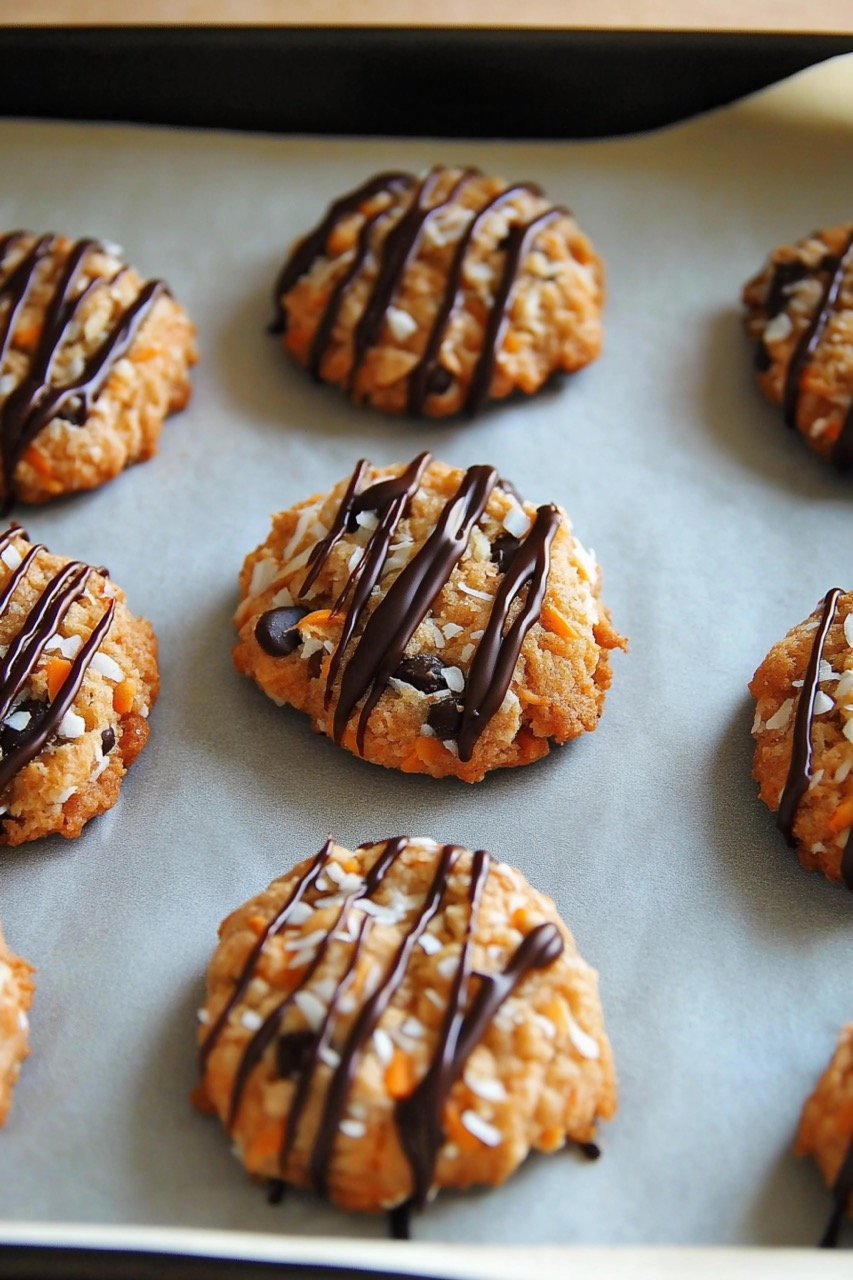 Carrot, Coconut, and Chocolate Chip Cookies Drizzled with Dark Chocolate Delicious Stock Photo for Baking