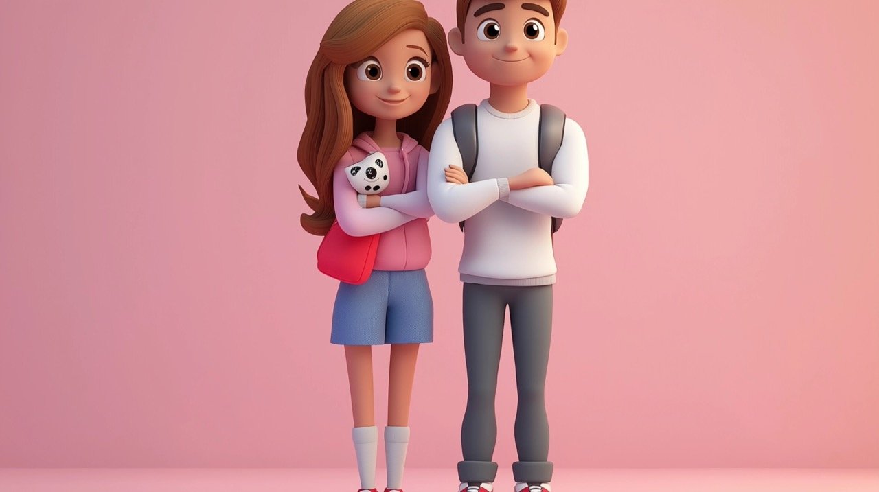 Charming 3D Rendering of Cartoon Young Couple Perfect Stock Visual for Love, Romance Marketing