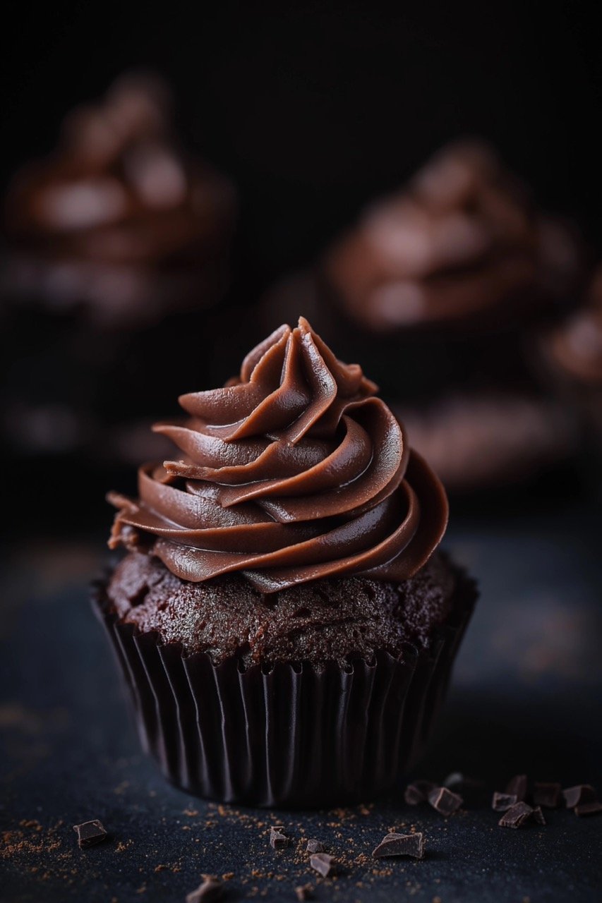 Chocolate Cupcake with Icing High-Quality Stock Photo of Baked Muffin for Sweet Treat Promotions