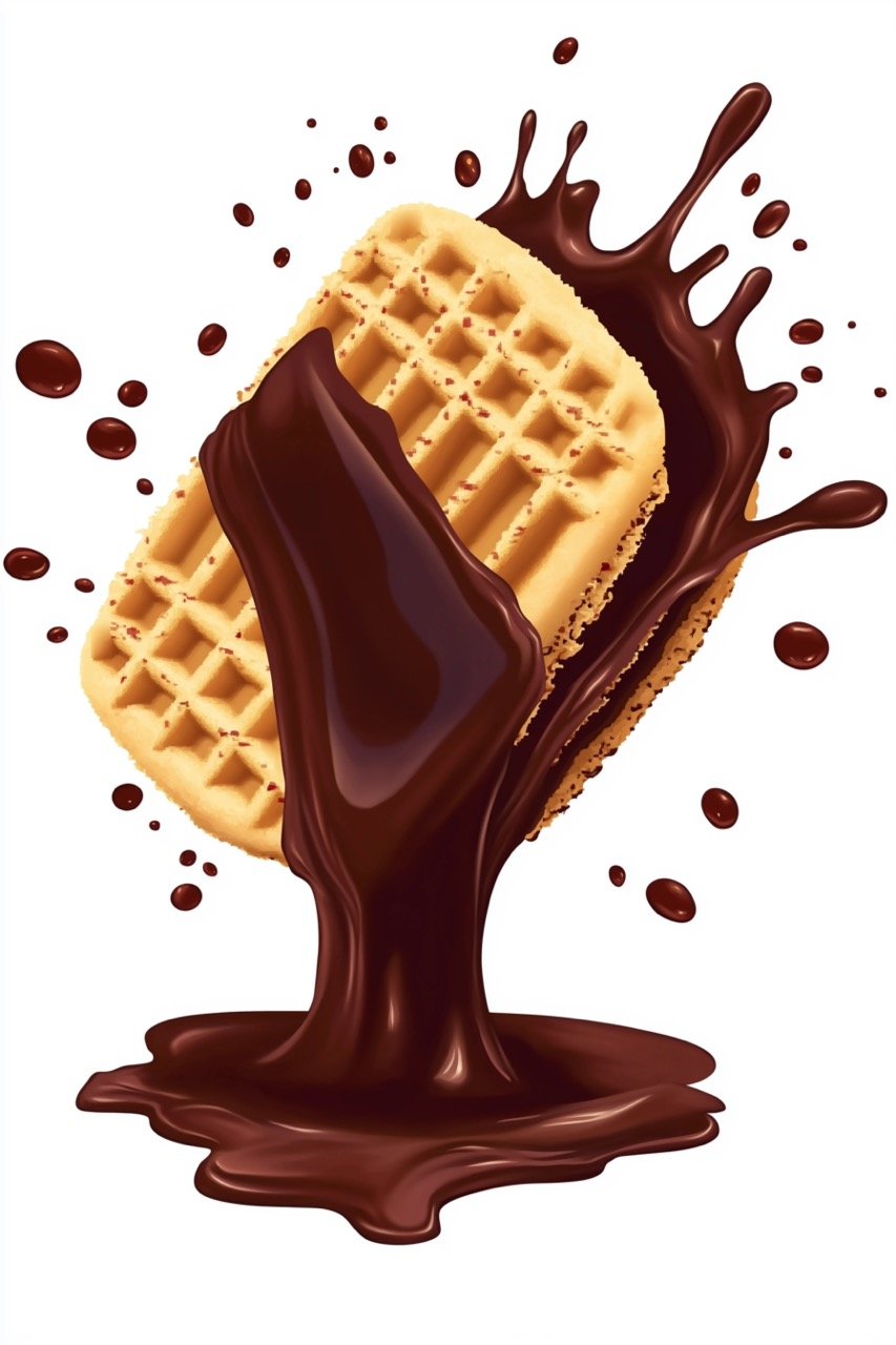 Chocolate Wafer with Melted Chocolate Splash 3D Stock Illustration for Creative Marketing and Food Designs