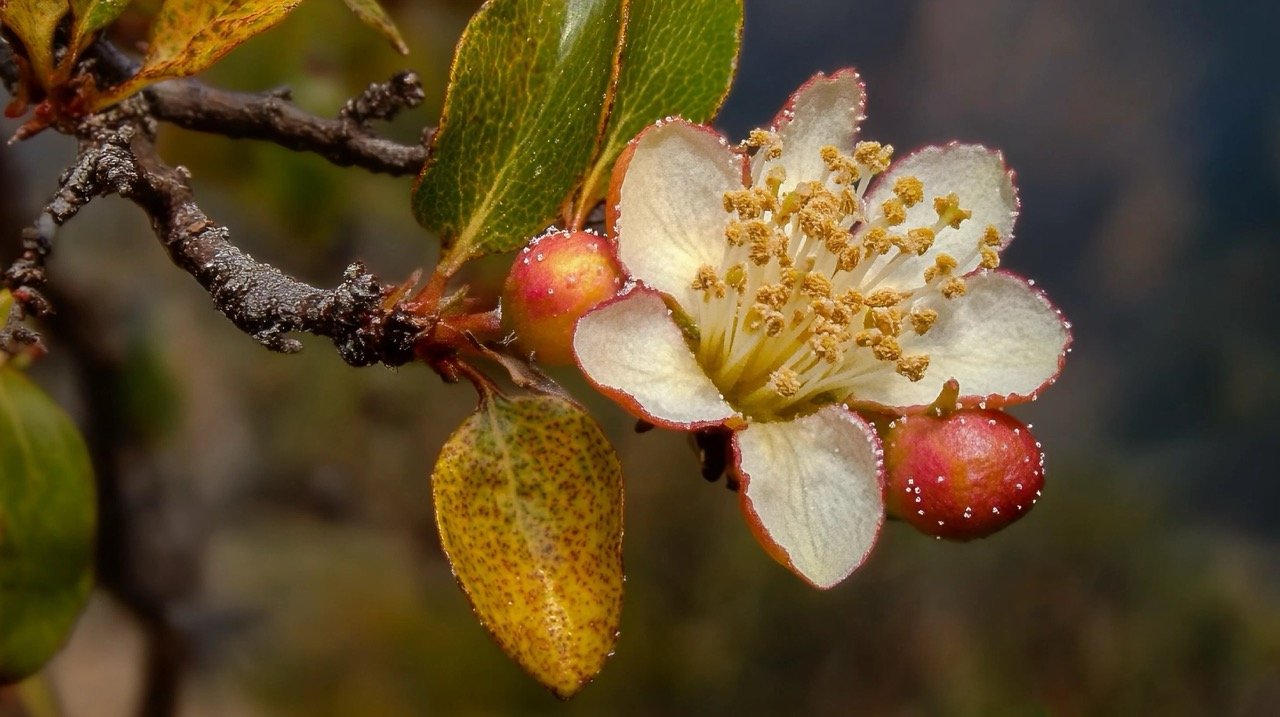 Close-up of blooming Himalayan pear flowers, highlighting their beauty and natural biodiversity in Asia.