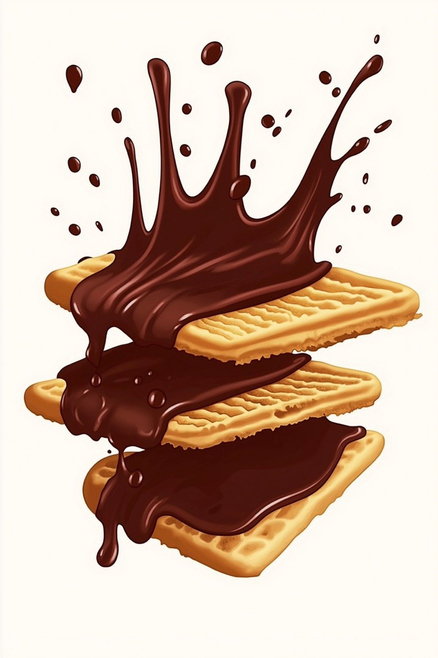 Delicious Chocolate Wafer and Splash Stunning Three-Dimensional Stock Illustration for Ads and Creative Projects