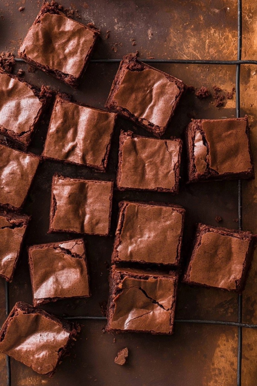 Delicious Homemade Chocolate Brownies from Above Stock Photo for Sweet Food, Cakes, and Dessert Recipes