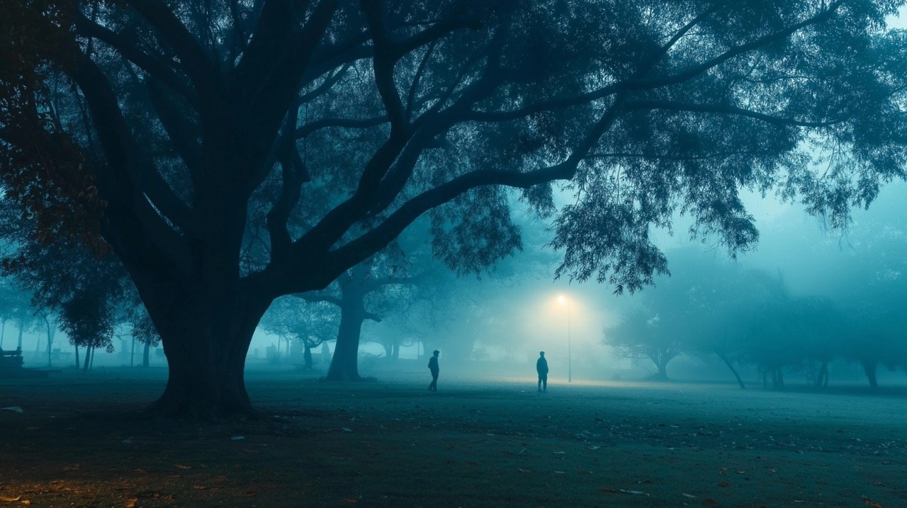 Dense Fog Over Kolkata Maidan Peaceful Winter Morning Capturing Nature’s Beauty and Scenic Atmosphere