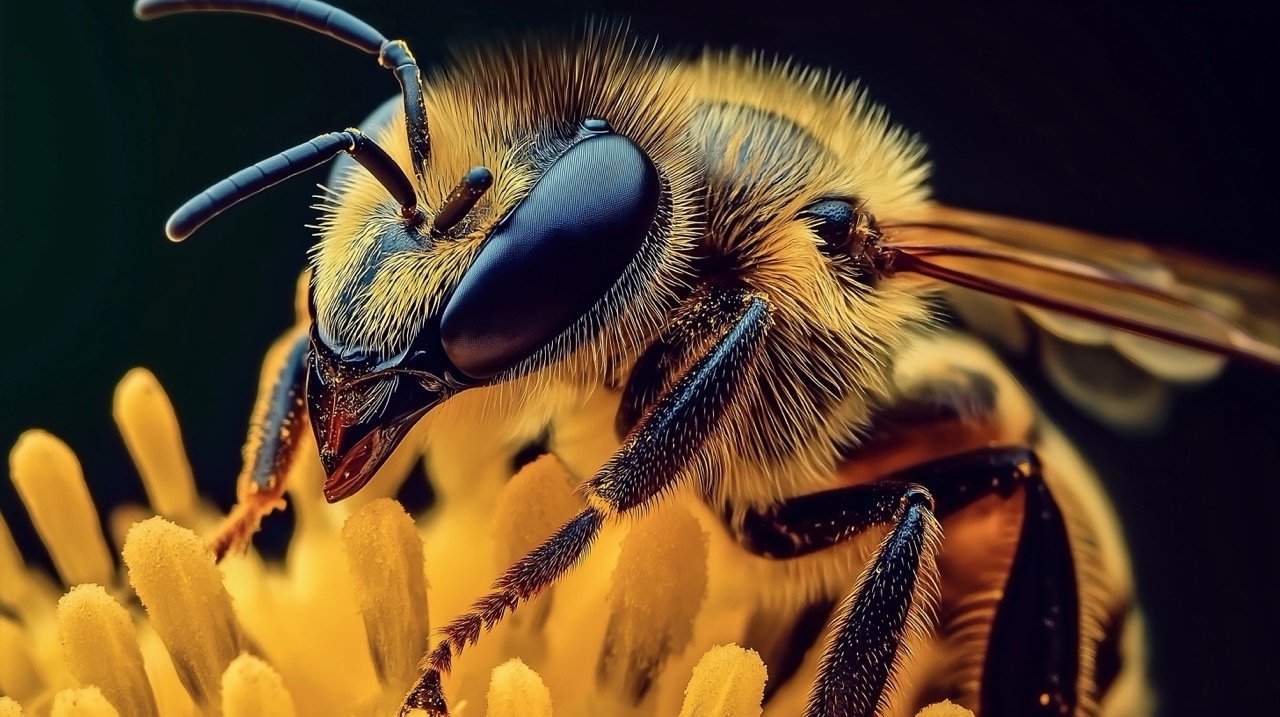 Detailed Honey Bee Close-Up – Animal Body, Agriculture Themes, and Animal Wildlife Captured in Natural Photography.