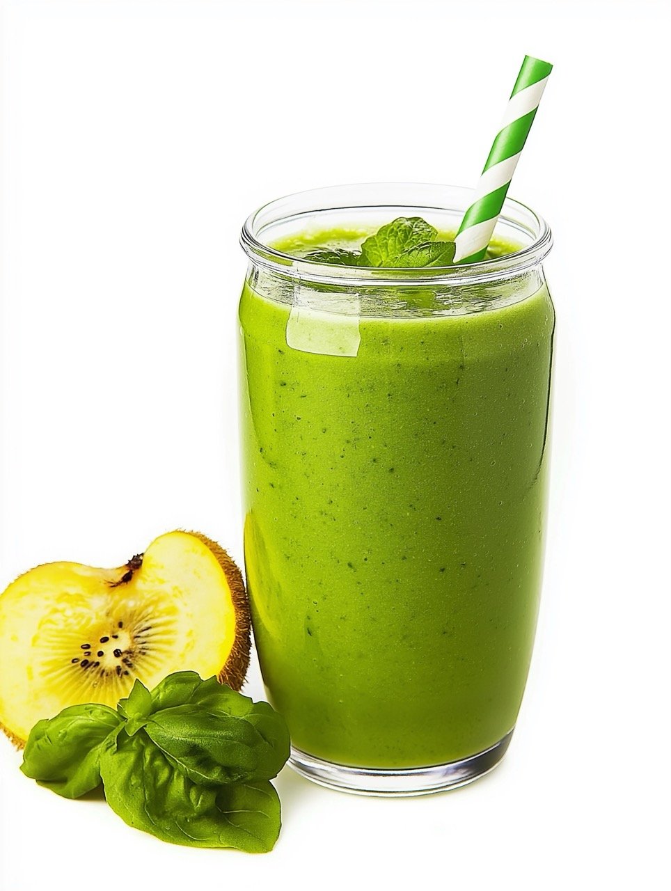 Detoxifying Green Smoothie Drink on White Background, Packed with Nutrients and Refreshing Flavors