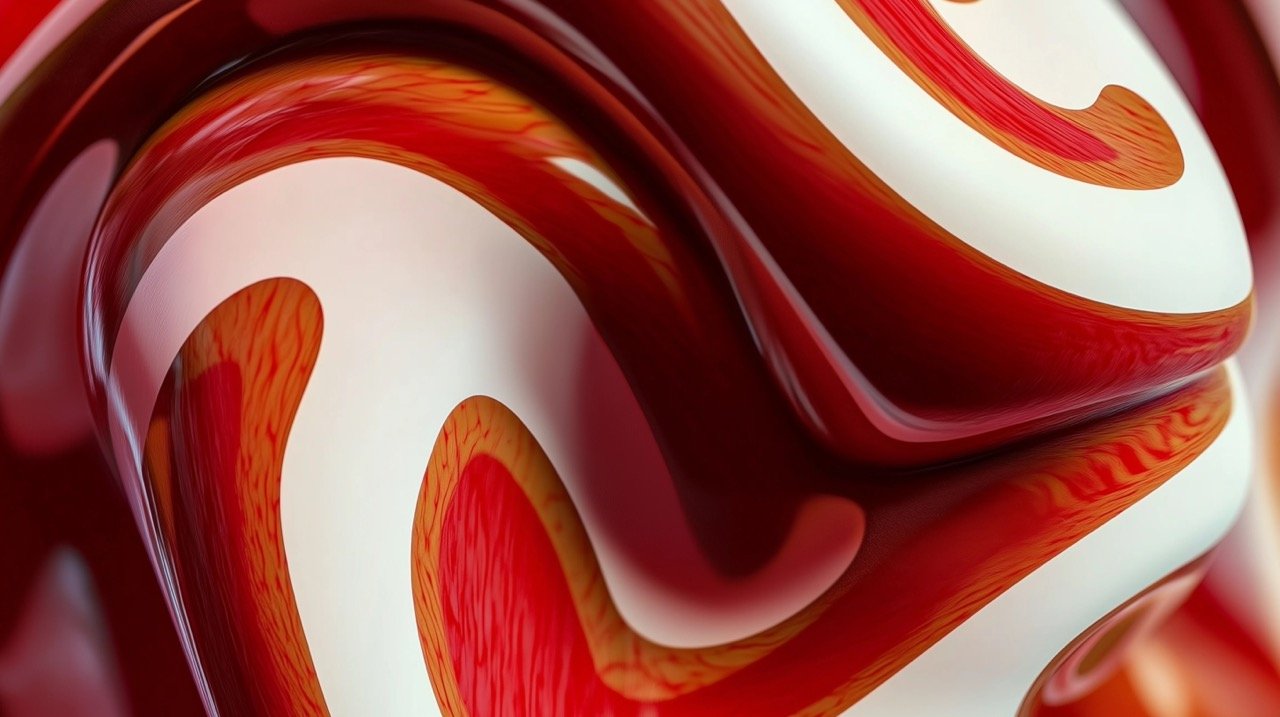 Dynamic Red and White Object Close-Up Vibrant 3D Background for Artistic and Abstract Creations