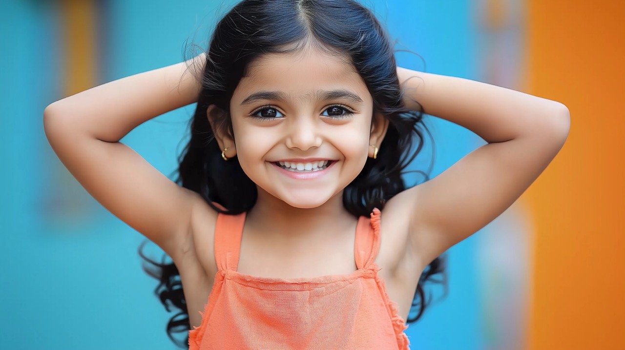 Happy Indian Child Girl Smiling with Muscular Build, Healthy Living, and Joyful Personality