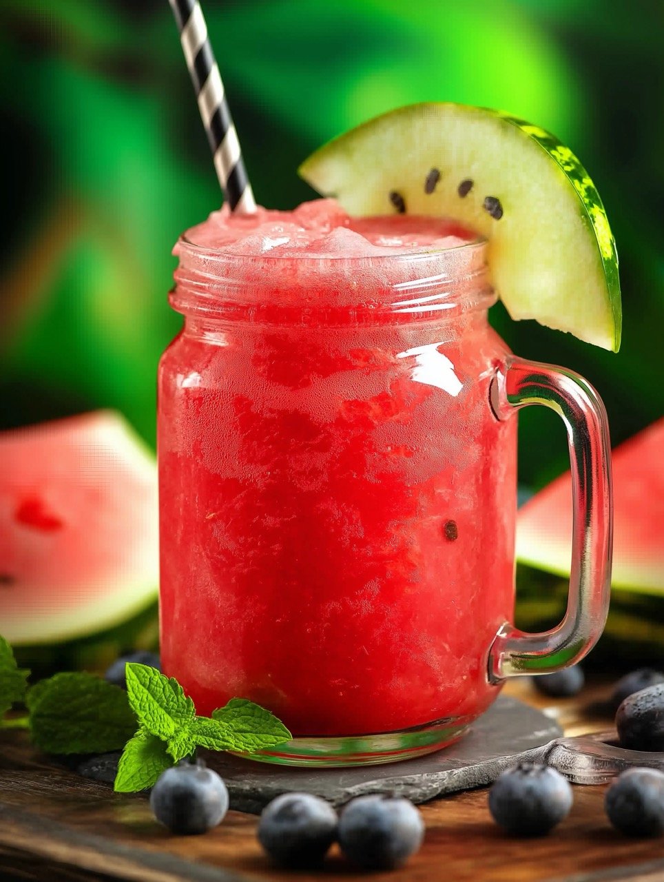 Healthy Watermelon Smoothie Drink with Fresh Slices and Vibrant Backgrounds