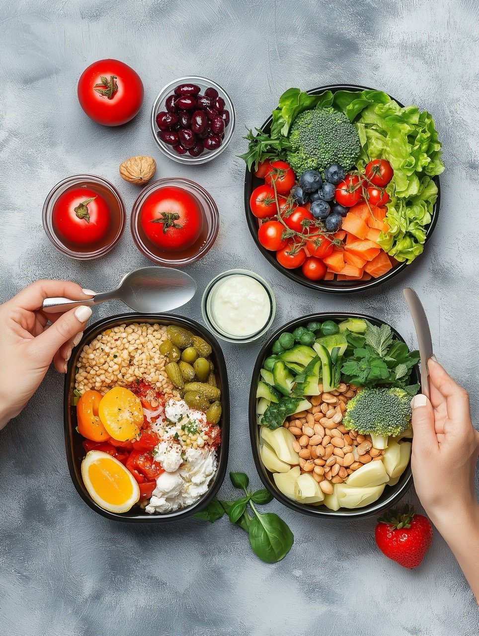 Healthy and Well-Balanced Lunch for Two, Concept of Nutritious Meal and Healthy Eating