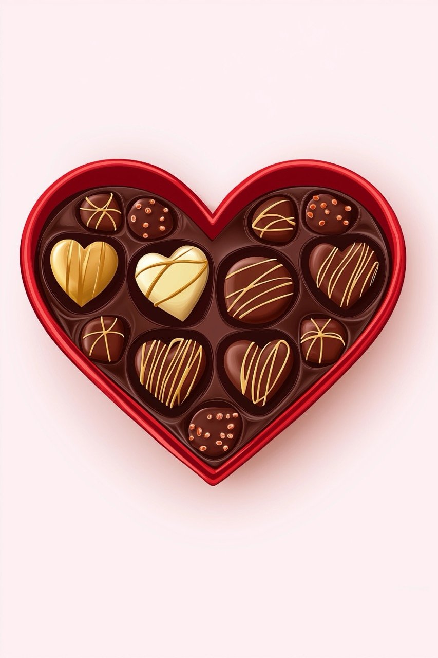 Heart-shaped chocolate candy box designed for Valentine’s Day, a perfect romantic holiday treat.